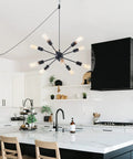Room with Sputnik Style Plug In Pendant Chandelier With 10 Lights And 16.4 Ft Cord On Off Switch For Dining Room Living Room Kitchen Island 3 Way Install Mid Century Modern Industrial Lighting.