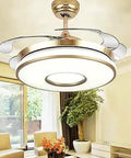 42 Inch Chandelier Ceiling Fan With Lights Reversible Modern Fandelier With Remote Invisible Blades in living room gold finish