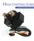 Heavy Duty 12 Volt Starter Solenoid Relay Switch For Universal Motorcycle Scooter Upgrade Rock Solid Electrical Harness in black with wiring.
