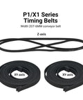 Anti Slip Lab X1 X1S P1P P1S X Y Z Axis Synchronous Belt With Fiberglass Reinforced Rubber For X1 Series 3D Printers, Dust Repelling Surface, 1142mm Or 1442mm Length, Easy Drop In Replacement, P1/X1 Series timing belts shown for Z-axis and XY-axis