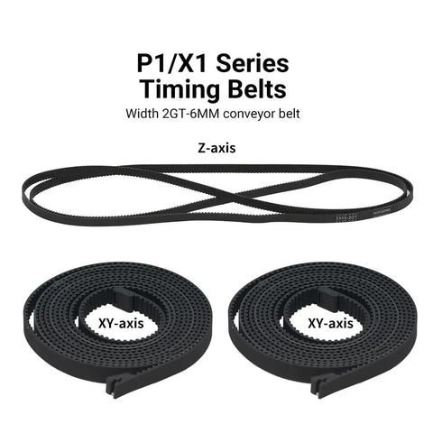 Anti Slip Lab X1 X1S P1P P1S X Y Z Axis Synchronous Belt With Fiberglass Reinforced Rubber For X1 Series 3D Printers, Dust Repelling Surface, 1142mm Or 1442mm Length, Easy Drop In Replacement, P1/X1 Series timing belts shown for Z-axis and XY-axis