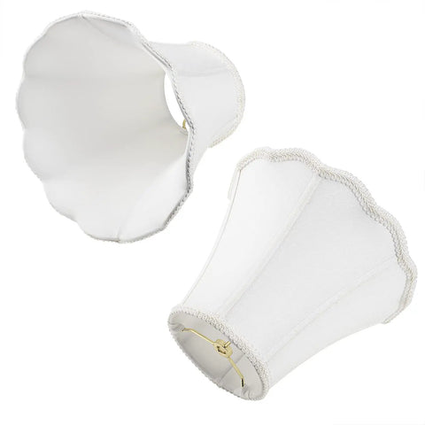 White Bell Scalloped Table Lamp Shade With Brass Harp Set 5 Inch Top 10 Inch Bottom 8 Inch Height Double Layer Polyester Fabric