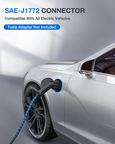 Level 2 EV Charger, 40 Amp, 240V Portable With 25ft Cable SAE J1772 Plug in electric vehicle charging