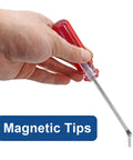 Beefy Chrome Vanadium U Type Screwdriver Set With Rock Solid Magnetic Tips And No Nonsense Tamper Resistant Safety Pin Bits For Precision Tech Repair Projects, held in hand showing magnetic tip.