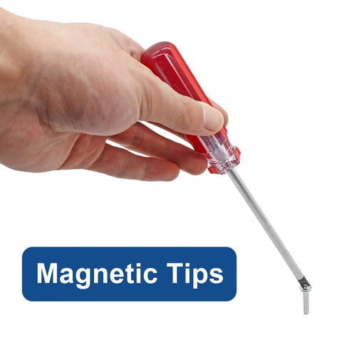 Beefy Chrome Vanadium U Type Screwdriver Set With Rock Solid Magnetic Tips And No Nonsense Tamper Resistant Safety Pin Bits For Precision Tech Repair Projects, held in hand showing magnetic tip.