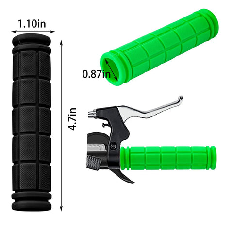 Black and green grips shown with size details for Six Pieces Premium Non Slip Bike Handlebar Grips Set For Bikes Scooters BMX Mountain