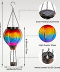 Hot Air Balloon Solar Lantern With Candle Holder Lit Flickering Flame Hanging Outdoor Garden Light Weatherproof Glass Lantern