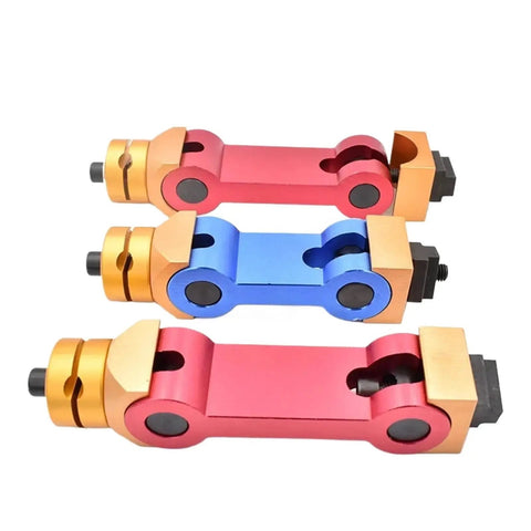 Universal Adjustable Works Stop Positioner For Cnc Mill And Lathe Machining Precision Locator Tool With M14 Threads in red, blue, and yellow.
