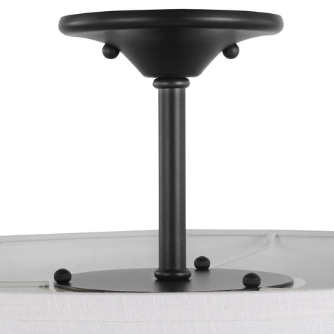 Graphite Three Light Semi Flush Ceiling Mount Fixture From Inspire Collection, detail of graphite finish and mounting hardware.