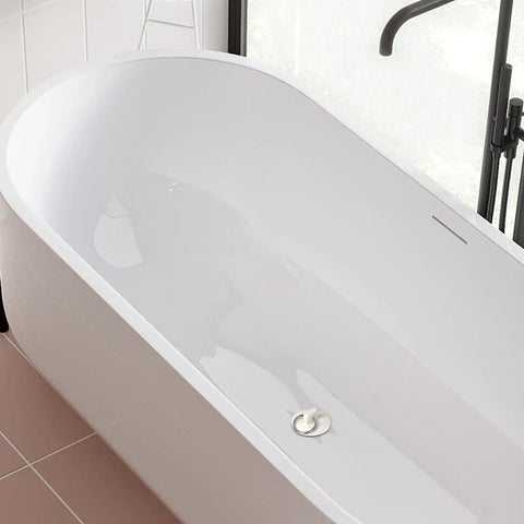Six Size Rubber Sink Stoppers With Pull Ring Universal Fit Drain Plugs Fits Kitchen Bath Laundry Tub in modern white bathtub.