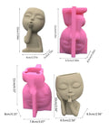 Two Piece Girl Head Planter Molds For Pots Made From Concrete And Silicone Face Portrait Sculpture Planter For Succulents Indoor Outdoor Home Garden Decor Balcony Patio Yard, showing pink and beige molds.