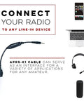 APRS-K1 Multi Function Universal Audio Interface Cable For Radios And Apps Android And iOS with connected devices.