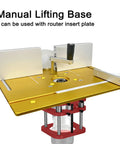 Rock Solid Router Base With Aluminum Alloy Frame And Stainless Steel 4 Jaw Clamping System Lifting Router Table Base With 51mm Stroke For Woodworking Trimming And Carving Machines Precision Easy Setup manual lifting base with router insert plate