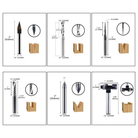 Seven piece Solid Carbide Router Bits Quarter Inch Shank Legit Beast Mode Knockout Kit with T Slot Milling Cutters.