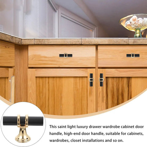10 Piece Black Zinc Alloy Cabinet Handles And Drawer Pulls For Wardrobe Dresser And Furniture Replacement Hardware shown on wooden cabinets