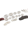 65 Piece Cutting Wheel Set For Glass Tile Metal With HSS Resin Cutters showing various blades and discs for grinders and air tools