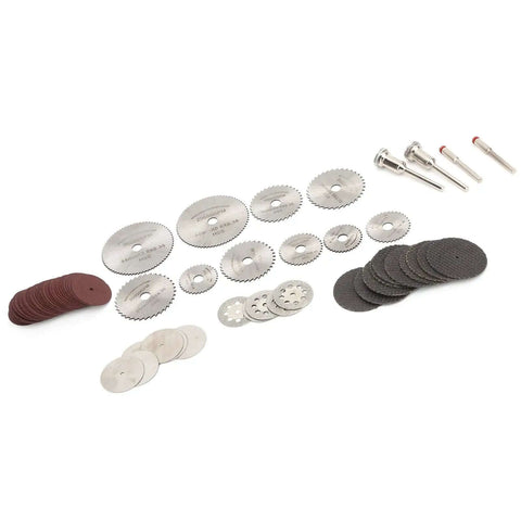 65 Piece Cutting Wheel Set For Glass Tile Metal With HSS Resin Cutters showing various blades and discs for grinders and air tools