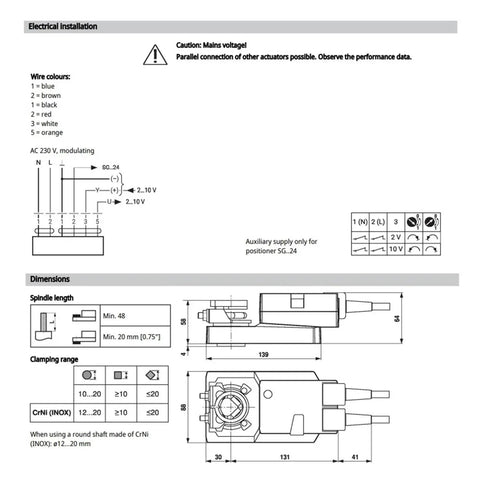 Electrical installation diagram for Heavy Duty Modulating Damper Actuator Featuring 20 Nm Torque For HVAC Applications.