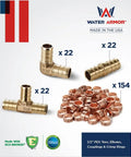 Half Inch PEX Fittings Bundle 220 Pack With 22 Elbows 22 Tees 22 Couplings And 154 Crimp Rings for PEX plumbing connections