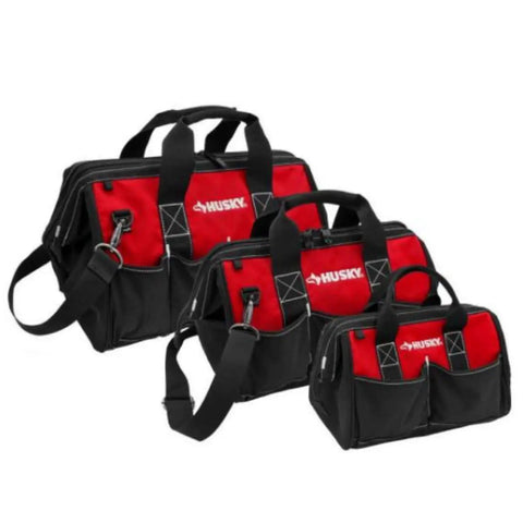 Red Tool Bag Set With 18 Inch, 15 Inch, And 12 Inch Bags, Zippered Tops And Shoulder Strap, Heavy Duty Construction, Ideal For Pros And Diy Projects, Durable Organizer For Tools, Wrenches, Sockets, Pliers, And More On Any Workday