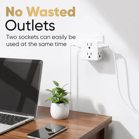 Six Outlet Wall Tap Extender With Side Splitter Box For Home Office Dorm And Hotel Use Two Pack Bulky Plug Friendly Space Saving Power Socket Expander Lets You Plug In Laptops Phones Cameras Shavers And More In One Easy Setup
