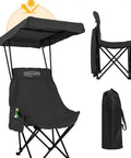 Portable Camping Chair With Adjustable Shade Canopy, Lightweight Oversized Folding Beach Chair With Side Pocket shown folded and in bag.