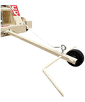 Rugged No Fuss 18 Inch Electric Walk Behind Saw Equipped With A Game Changing Five Horsepower Motor For Clean Down Cutting Up To Six And Three Quarters Inches showing a close-up of the wheeled handle and attachment points.