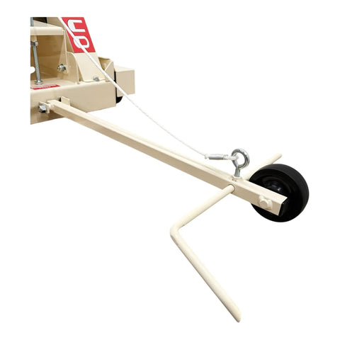 Rugged No Fuss 18 Inch Electric Walk Behind Saw Equipped With A Game Changing Five Horsepower Motor For Clean Down Cutting Up To Six And Three Quarters Inches showing a close-up of the wheeled handle and attachment points.