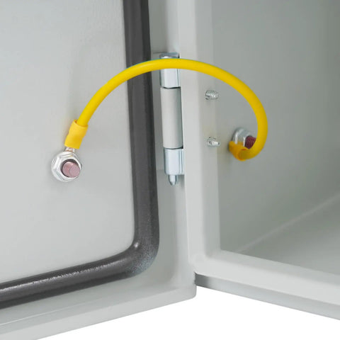 Interior view of Durable Outdoor Electrical Box Lockable Enclosure, IP55 Waterproof NEMA Steel Case with hinged door detail.