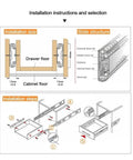 Installation guide for Rock Solid Heavy Duty Soft Close Drawer Slides Kit, showing side mounting and slide structure.