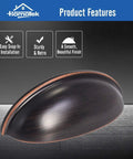 Close-up of Six Pack Drawer Cup Pulls For Cabinets And Dressers In Oil Rubbed Bronze 3 Inch Hole Centers Durable Zinc Alloy