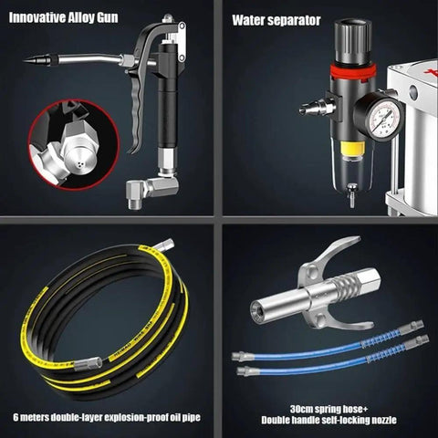 Heavy Duty Pneumatic Grease Pump With 80 To 1 Pressure Ratio And Fast Injection Output for car truck lubrication parts displayed.