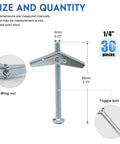 Diagram showing the 30 Pack Zinc Plated Steel Round Head Toggle Bolts With Wing Nuts For Hanging Heavy Items On Drywall One Quarter Inch Size