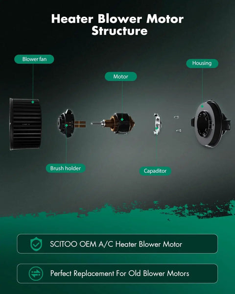 Diagram of HVAC Blower Motor With Front Fan Cage 700272 Replacement showing components like blower fan, motor, and housing.