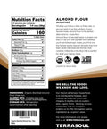Back of Organic Almond Flour Fine Texture 2 Lbs Pack Of 2 Grain Free Gluten Free packaging showing nutrition facts.