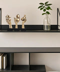 Three Piece Thinker Statue Set Black Gold Modern Home Decor Abstract Figurines For Shelves Living Room Coffee Table And Office Desk Dope Contemporary Art. Displayed on black shelf with vase.