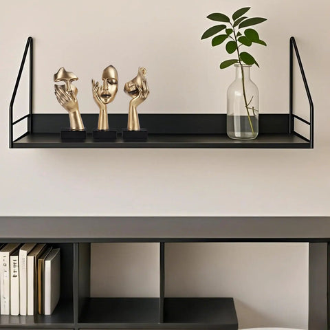 Three Piece Thinker Statue Set Black Gold Modern Home Decor Abstract Figurines For Shelves Living Room Coffee Table And Office Desk Dope Contemporary Art. Displayed on black shelf with vase.