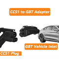 Road Trip Ready Slick CCS1 To GBT Adapter Delivering Hella Fast DC Charging Up To 250Kw And 1000V For Tesla And Byd Electric Vehicles with CCS1 plug and GBT vehicle inlet.