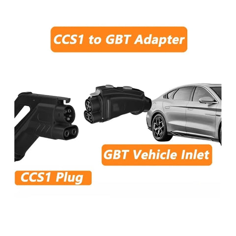Road Trip Ready Slick CCS1 To GBT Adapter Delivering Hella Fast DC Charging Up To 250Kw And 1000V For Tesla And Byd Electric Vehicles with CCS1 plug and GBT vehicle inlet.