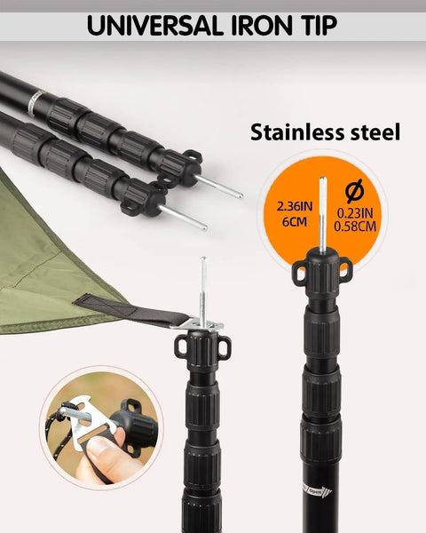 Beefed Up Heavy Duty Adjustable Tarp Poles 8.7Ft Telescoping Aviation Aluminum Canopy Poles with stainless steel tips