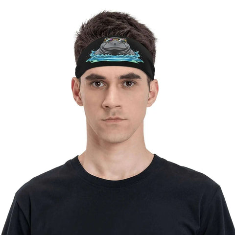Man wearing Sunglasses Inspired Sweatband Headband And Wristband Set For Workout And Sports Quick Dry Polyester Lightweight Breathable Fabric