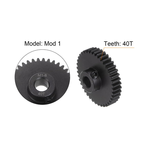 Mod 1 40T Pinion Gear For RC Cars And Trucks With 8mm Bore Hardened Steel Spur Gear, close-up of teeth and bore size