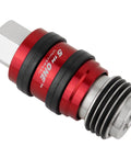 Five In One Universal Safety Exhaust Quick Connect Industrial Coupler for Pro Grade Air Tools with red and silver design.
