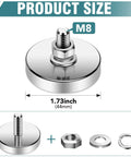 Beefy Neodymium Round Magnet With M8 Thread Mounting Hardware 200 Lb Pull, Corrosion Resistant Steel Base, 44mm Diameter, 8 Packs