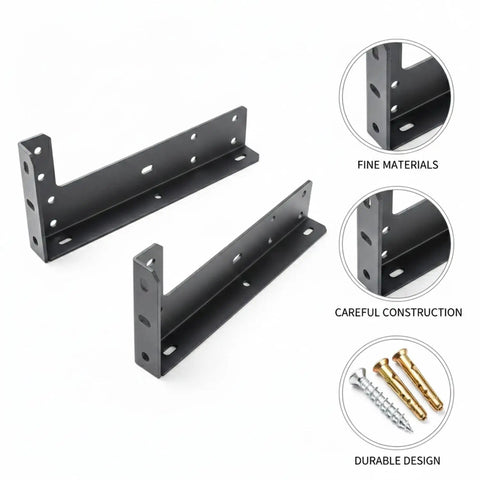 Multipurpose Hidden Shelf Brackets 2 Pack, Beefy Heavy Duty Cold Rolled Steel Support For Floating Shelves Cabinets And Nightstands, 8.66 Inch Depth, Black, Perfect For Wall Mounted TV Consoles Ledges And Display Shelves showing two brackets with detailed construction.