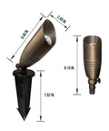 Beefy Solid Brass Landscape Spotlight With 5W MR16 LED Bulb, Low Voltage Outdoor Uplight with measurements, brass and black finish