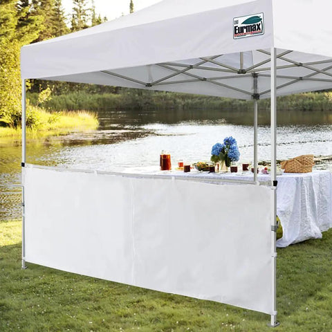 2 Pack Canopy Rail Bars For Pop Up Tents, 10ft Universal Half Wall Support Kit with table setup by a lake
