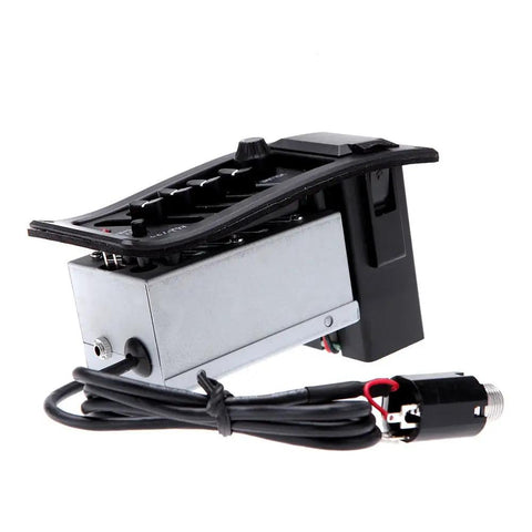 Four Band Piezo Acoustic Guitar Preamp With Built In Equalizer and Tuner Under Saddle Pickup, angled side view