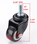 M8x25mm Swivel Casters Set Four Bearings 240kg Capacity PU Wheels for Handcarts, showing dimensions and metal thread.