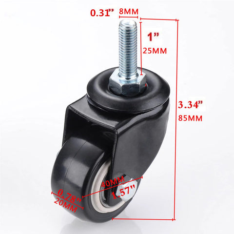 M8x25mm Swivel Casters Set Four Bearings 240kg Capacity PU Wheels for Handcarts, showing dimensions and metal thread.